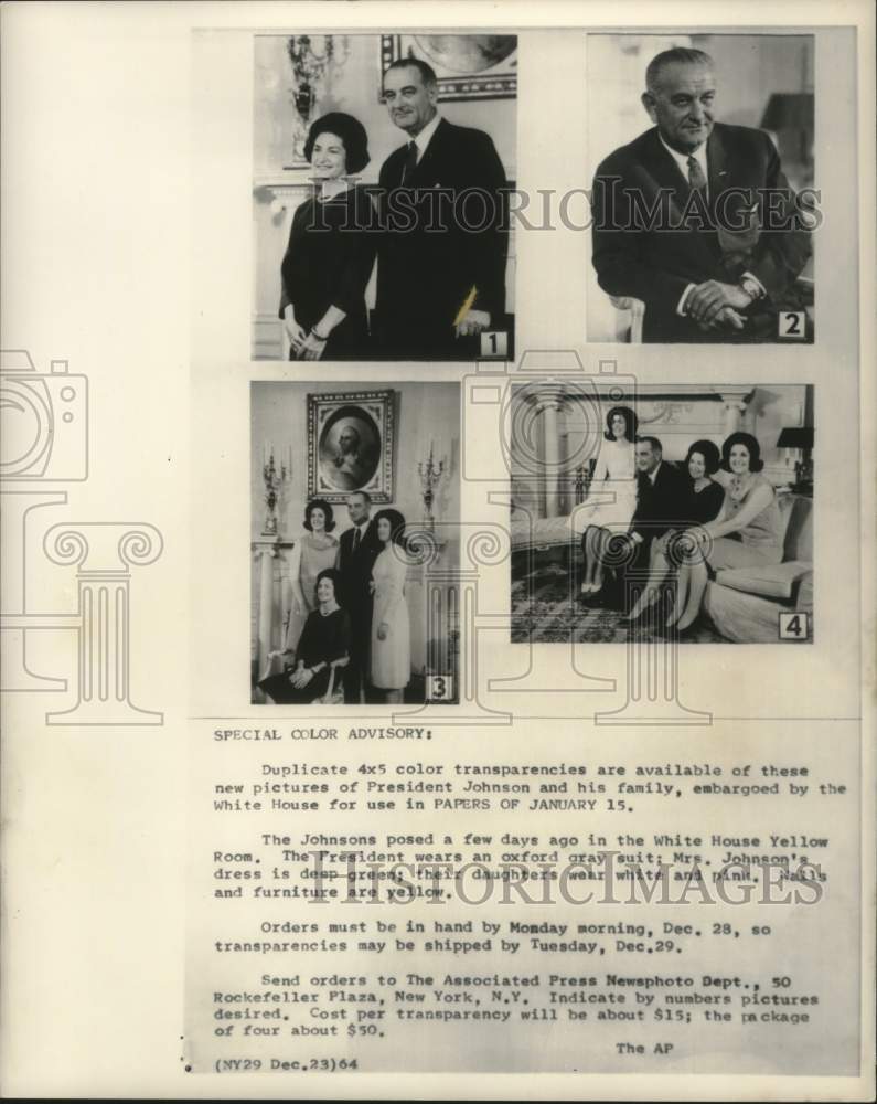 1964 Press Photo The Johnsons posed in the White House Yellow Room. - mjc29706- Historic Images