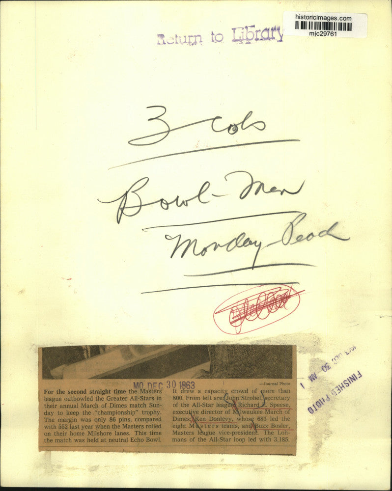 1963 Press Photo John Strobel, All-Star League secretary & others, Milwaukee