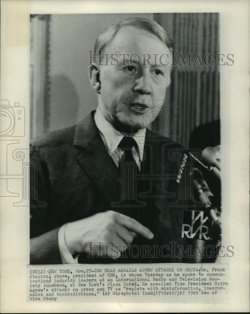 1969 Press Photo CBS President Frank Stanton speaking at a luncheon, New York- Historic Images