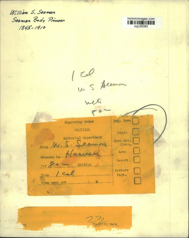 1910 Press Photo William S. Seaman, Seaman Body Pioneer - mjc30393