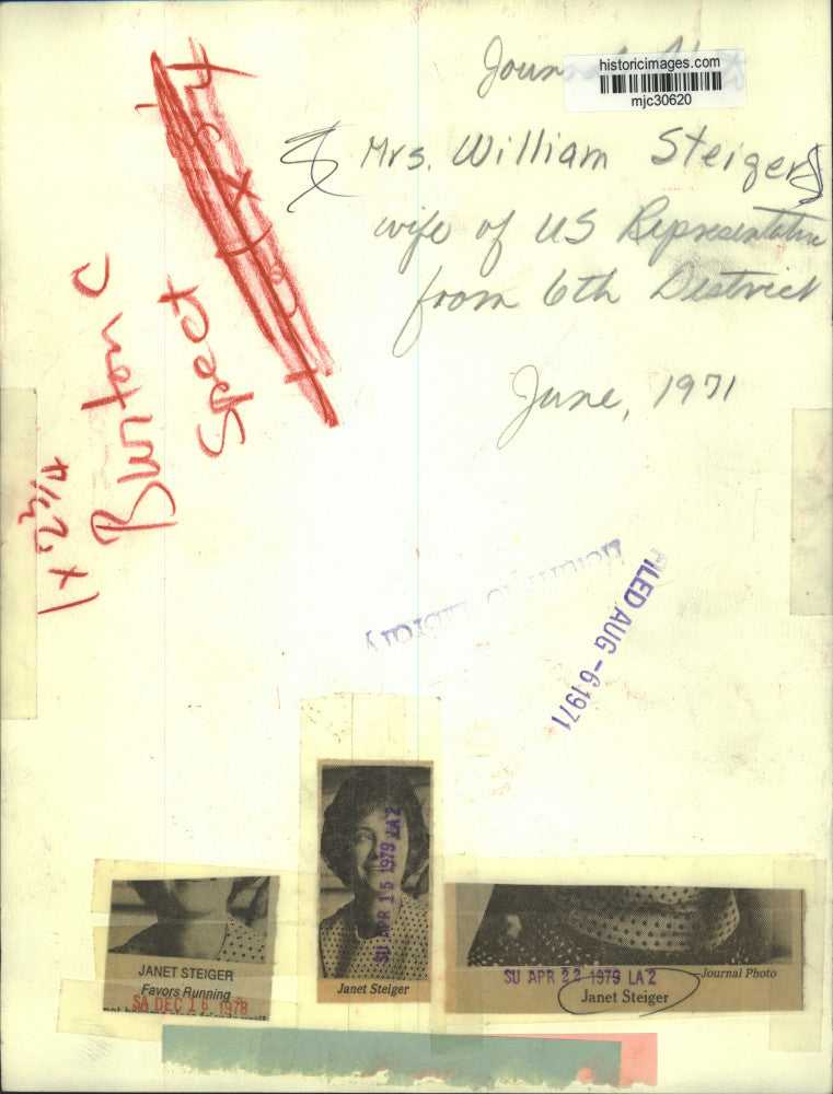 1971 Press Photo Janet Steiger, wife of US Representative William Steiger