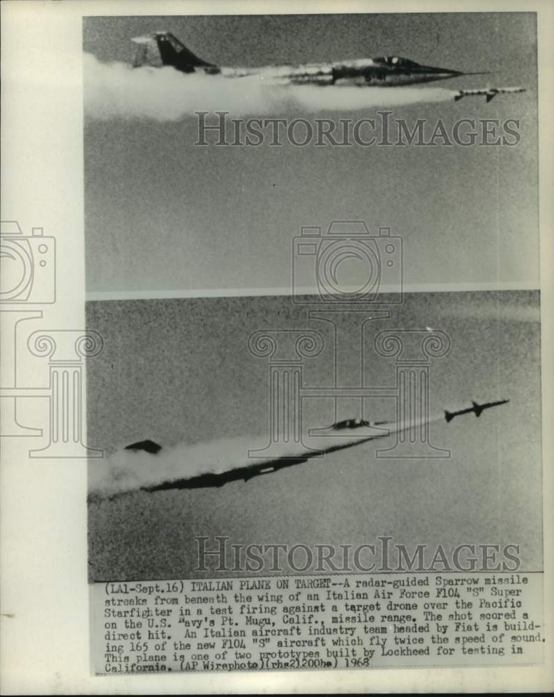 Load image into Gallery viewer, 1968 Press Photo Italian made F104 "S" Super Starfighter shooting missile in CA
