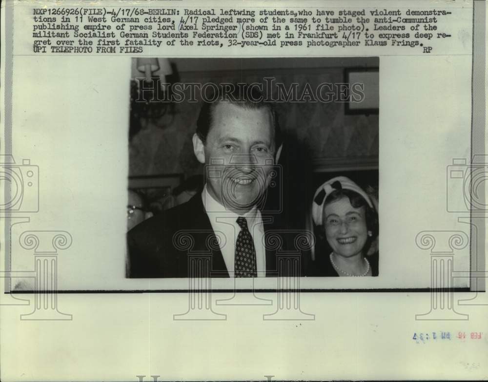 1961 Press Photo Anti-communist Press Lord Axel Springer Berlin - mjc30886