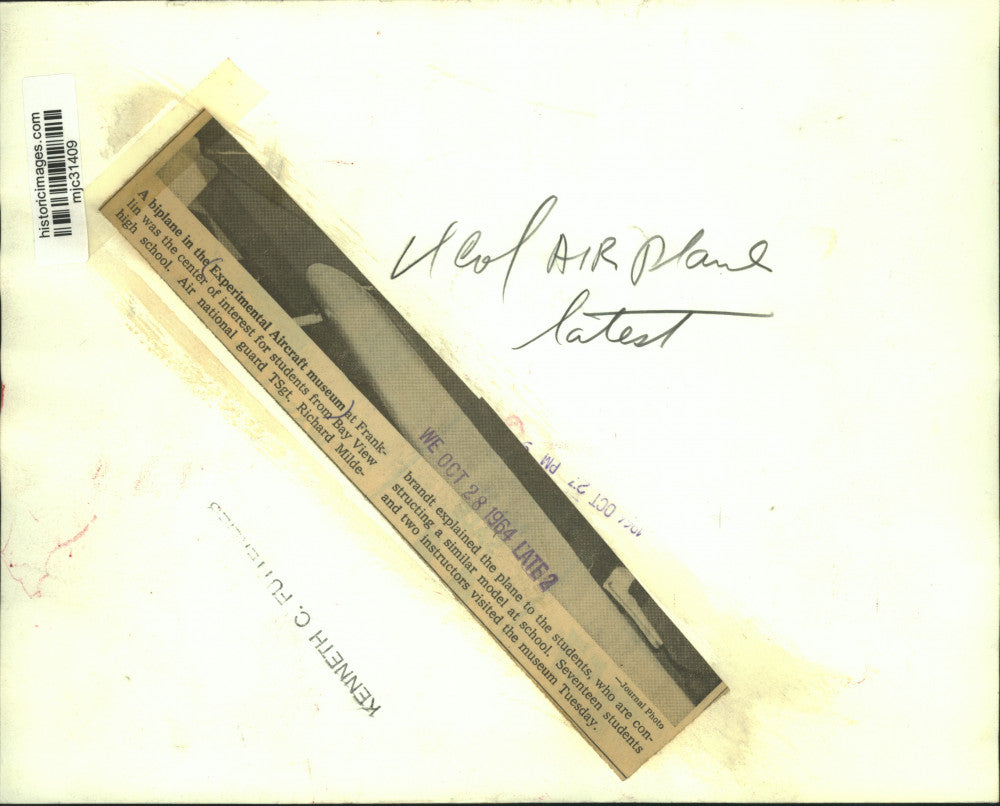 1964 Press Photo A biplane in the Experimental Aircraft museum at Franklin, WI