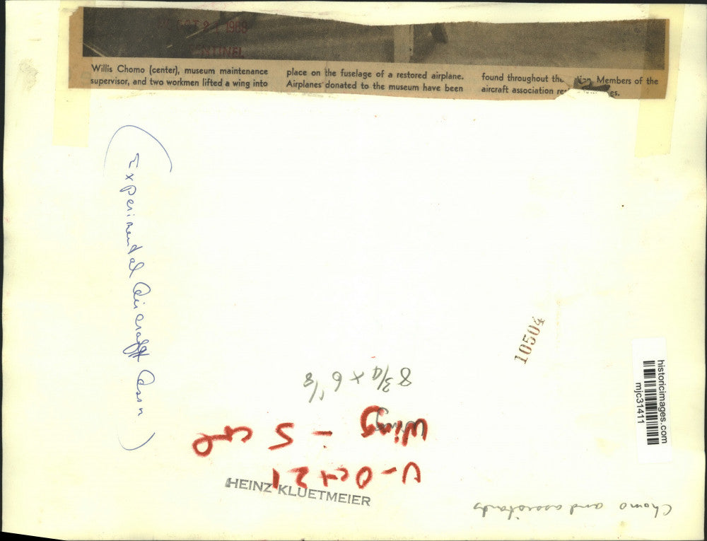 1968 Press Photo Experimental Aviation museum maintenance manager Will Chomo, WI