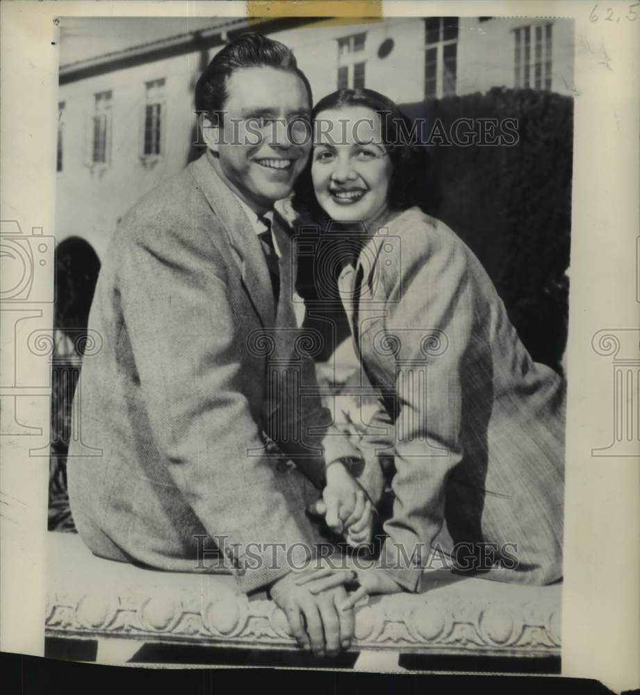 1948 Press Photo Actor Edmond O&#39;Brien and his wife, Olga San Juan, Santa Barbara- Historic Images