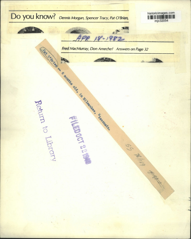 1940 Press Photo Actor Pat O'Brien at 6 months old, Milwaukee, Wisconsin