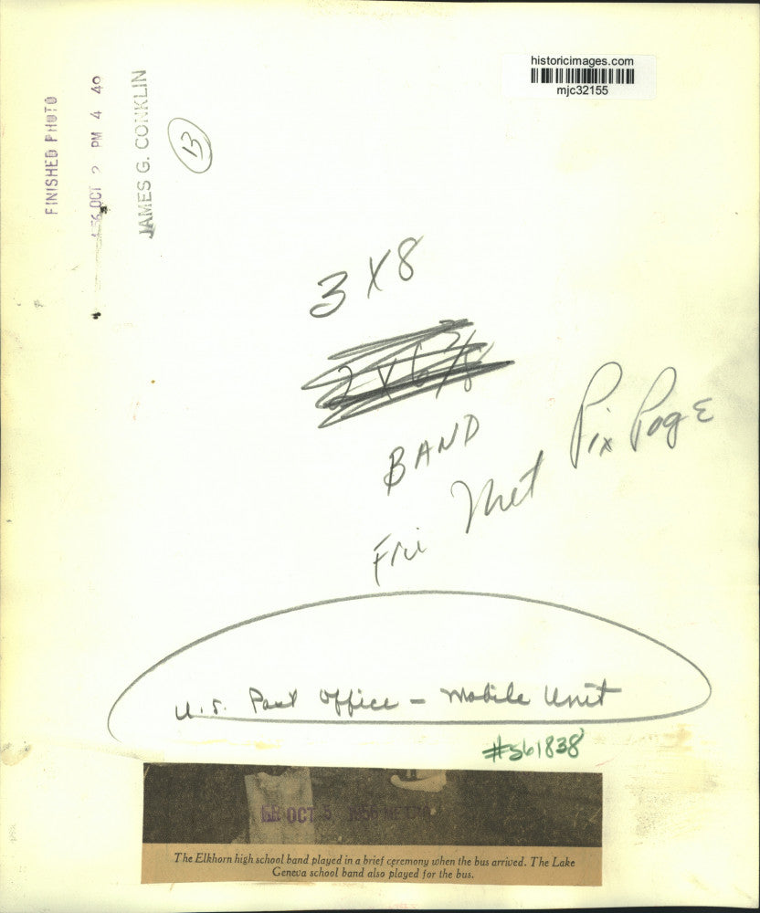 1956 Press Photo Elkhart High School Band in front of Mobile Post Unit