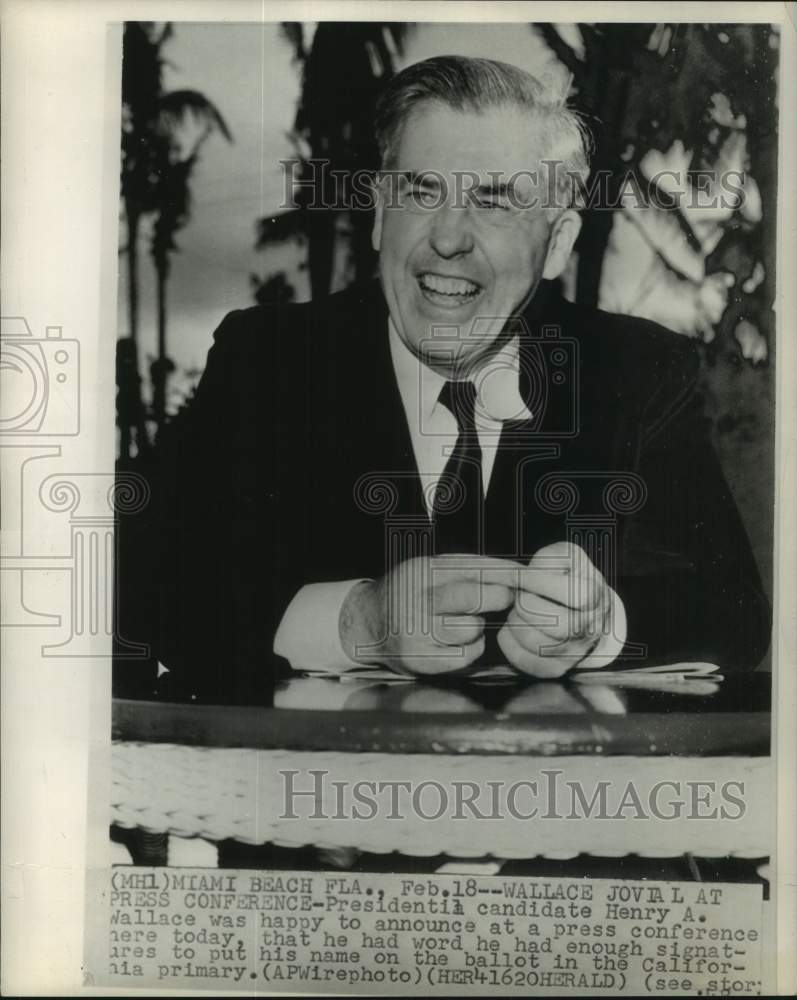 1948 Press Photo Presidential Candidate Henry A. Wallace Miami Beach, Florida- Historic Images