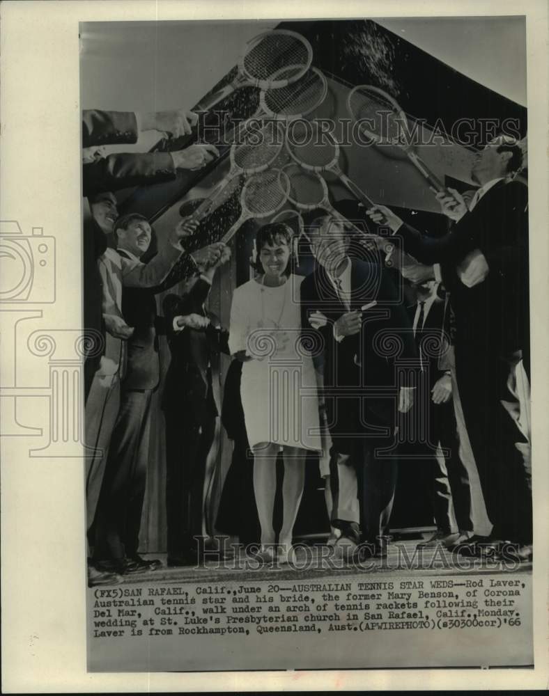1966 Press Photo Tennis stars Rod Laver and Mary Benson at wedding, California- Historic Images