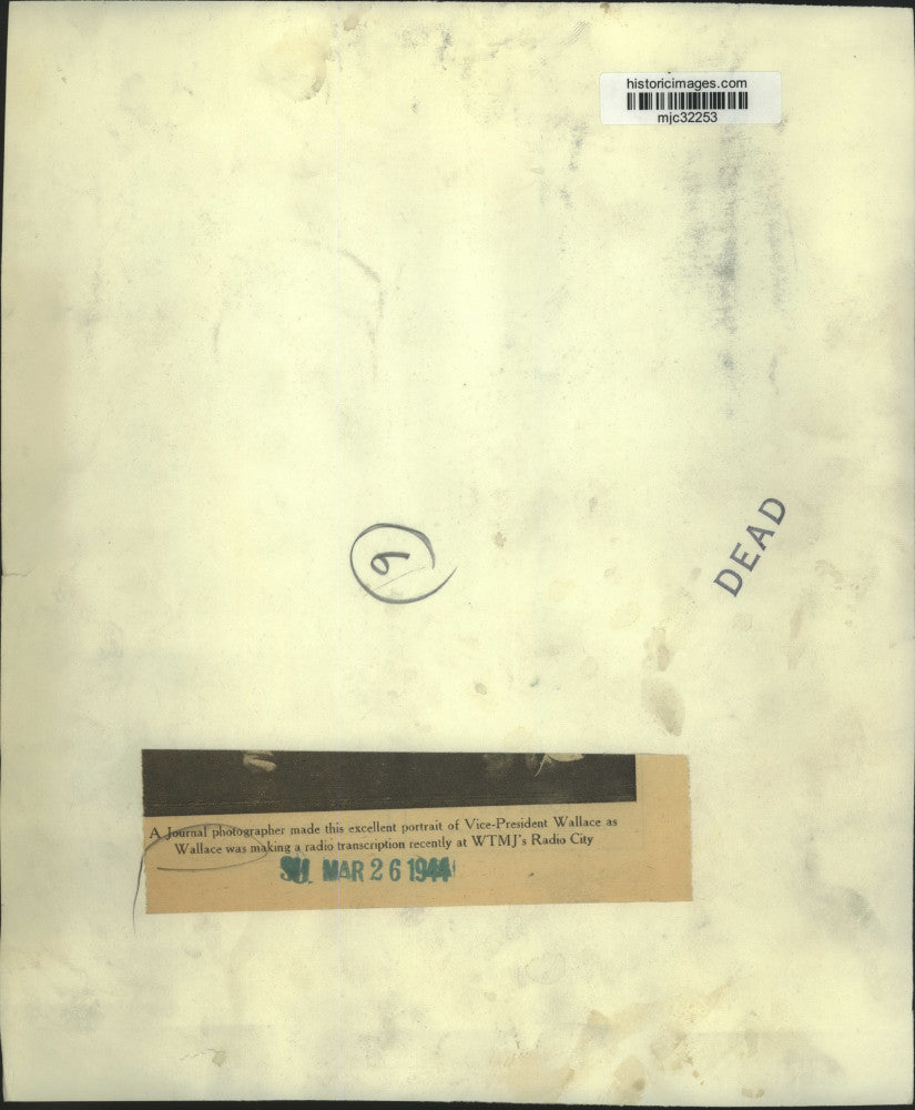 1944 Press Photo Vice-President Wallace at WTMJ's Radio City - mjc32253