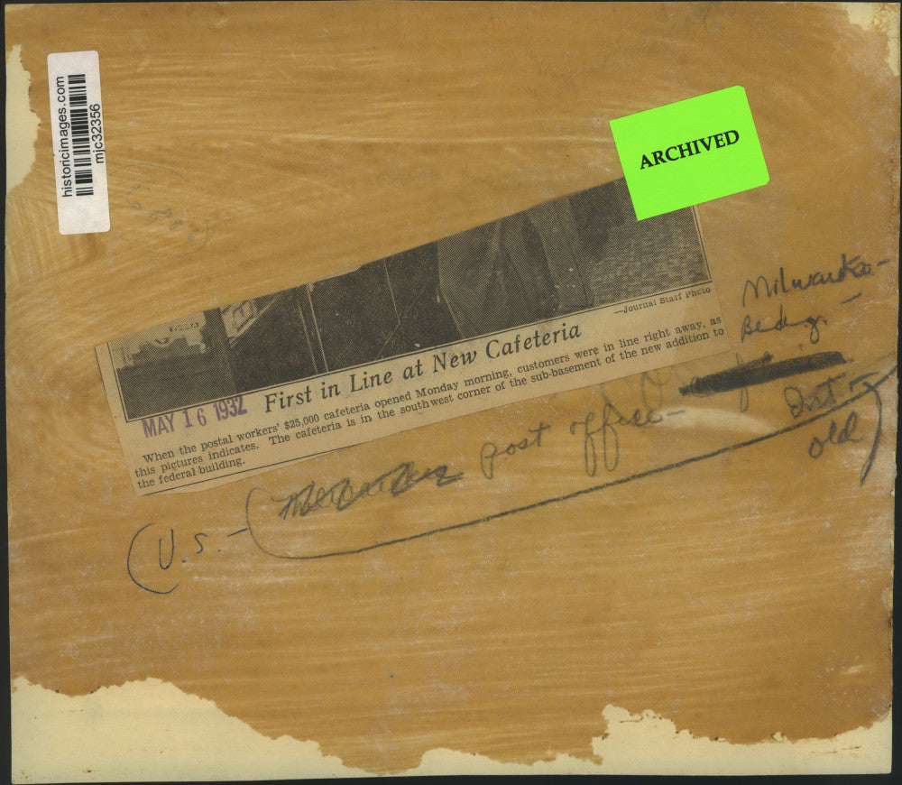 1932 Press Photo Milwaukee postal workers cafeteria, Wisconsin - mjc32356