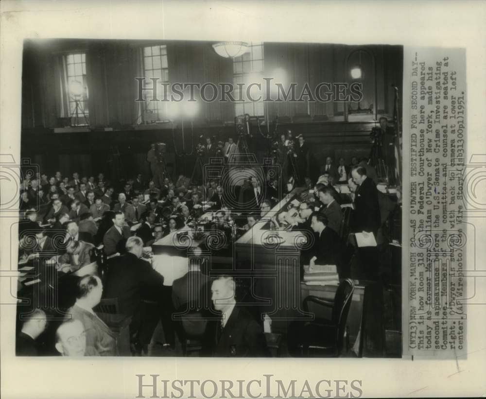 1951 Press Photo William O&#39;Dwyer, Senate Committee &amp; Counsel, New York Hearing- Historic Images