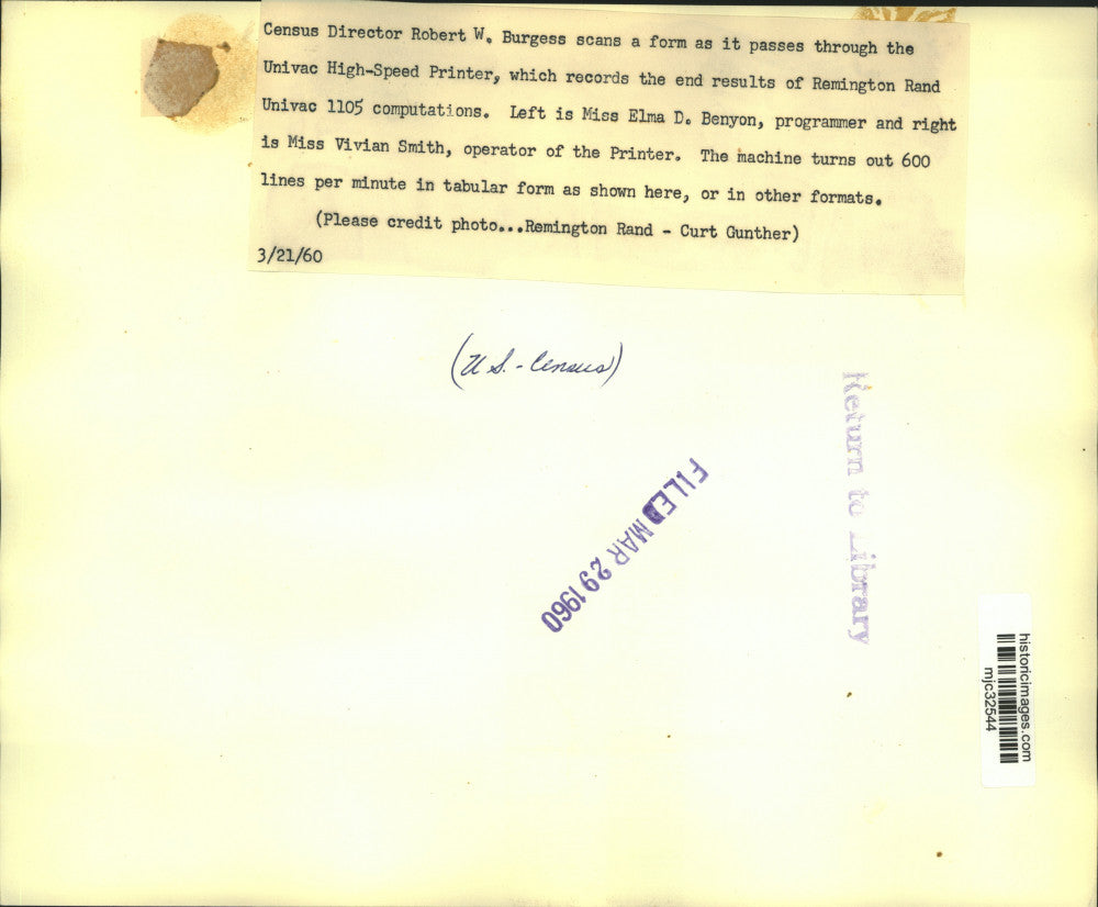 1960 Press Photo Univac High-Speed Printer turns out 600 lines per minute.