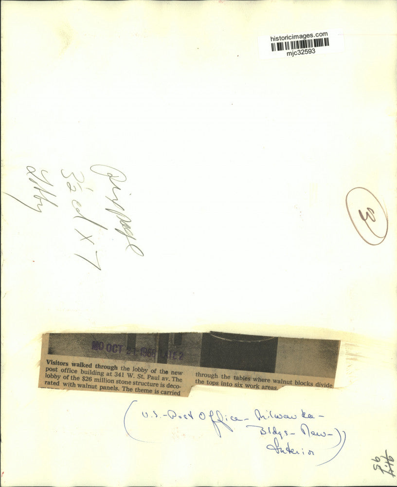 1968 Press Photo Lobby of new post office on West St. Paul Avenue, Milwaukee