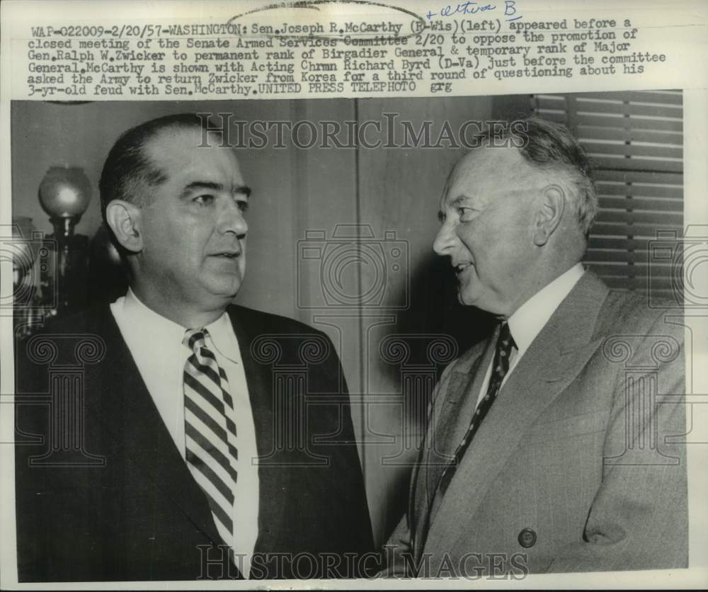 1957 Press Photo Senator Joseph R. McCarthy with Richard Byrd, Washington