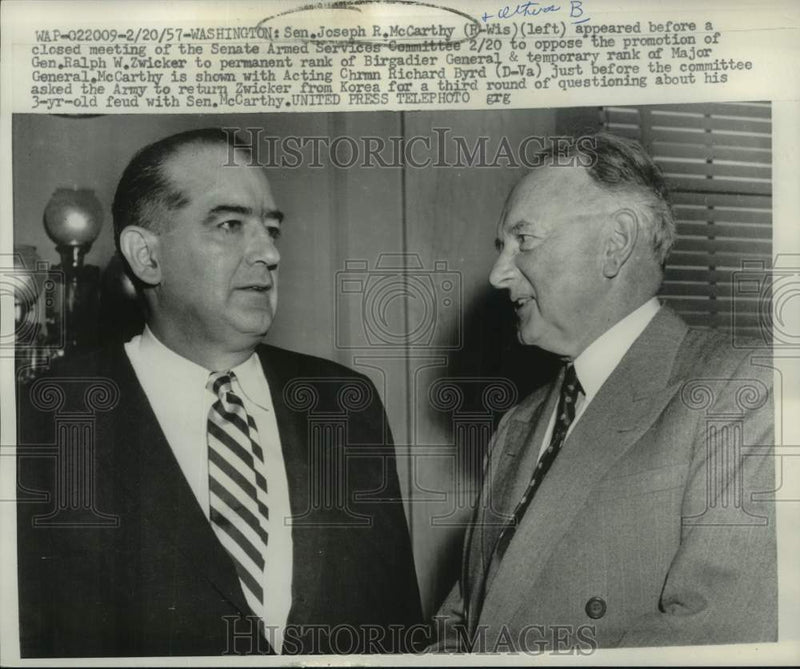 Load image into Gallery viewer, 1957 Press Photo Senator Joseph R. McCarthy with Richard Byrd, Washington
