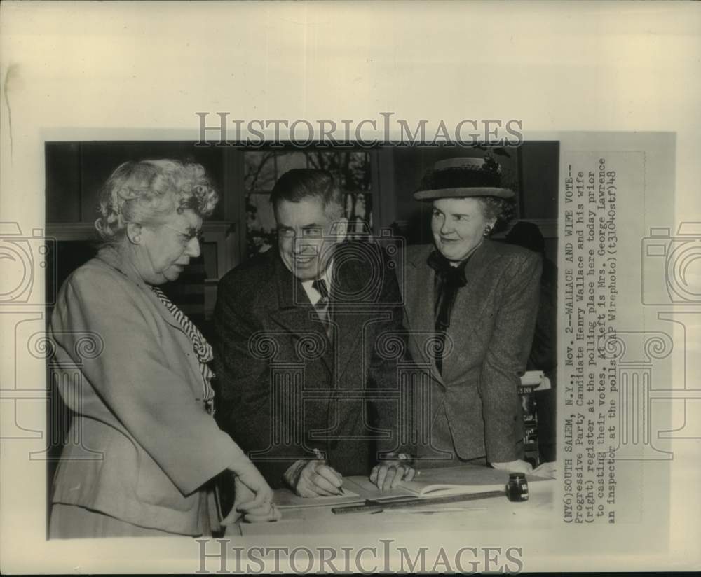 1948 Press Photo Presidential Candidate Henry Wallace and Wife register to vote- Historic Images