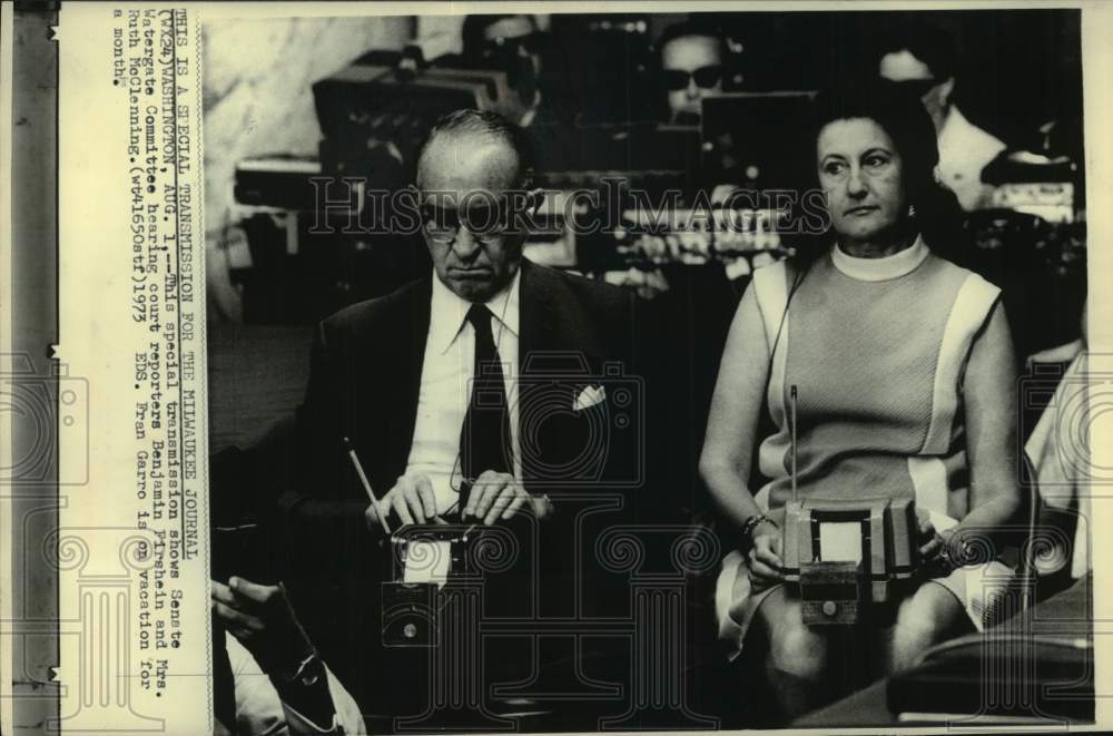1973 Press Photo Benjamin Firshein & other, Watergate Committee hearing reporter- Historic Images