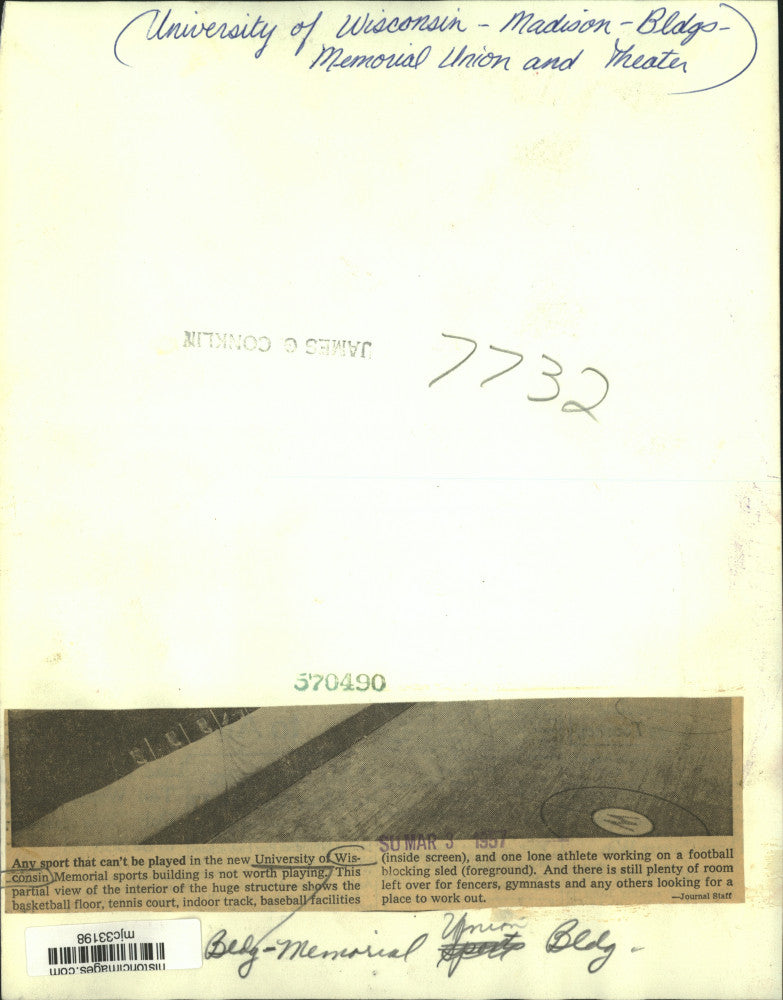 1957 Press Photo University of Wisconsin-Madison Memorial Union building