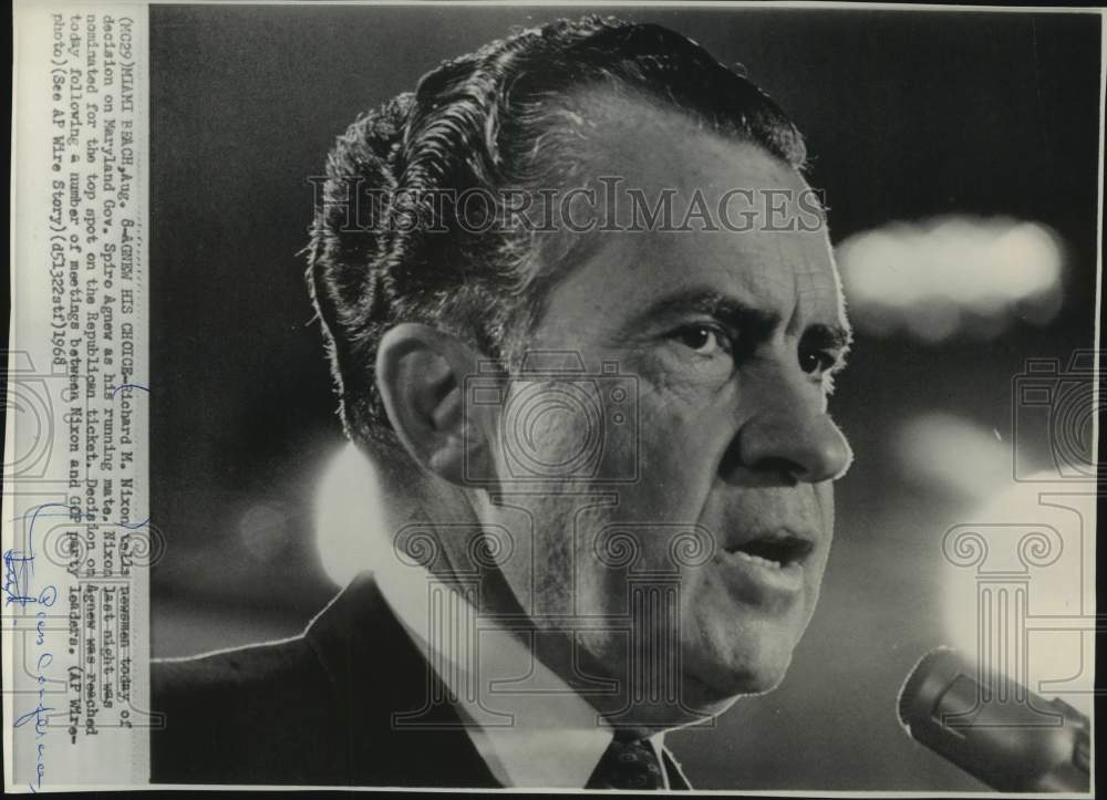 1968 Press Photo Richard M. Nixon at Press Conference Miami Beach, Florida- Historic Images