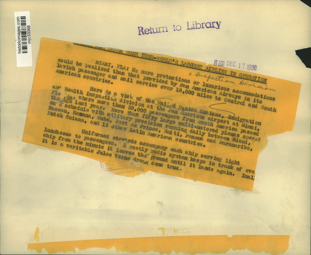 1930 Press Photo U.S. Customs Immigration & Health Inspection, Miami, Florida