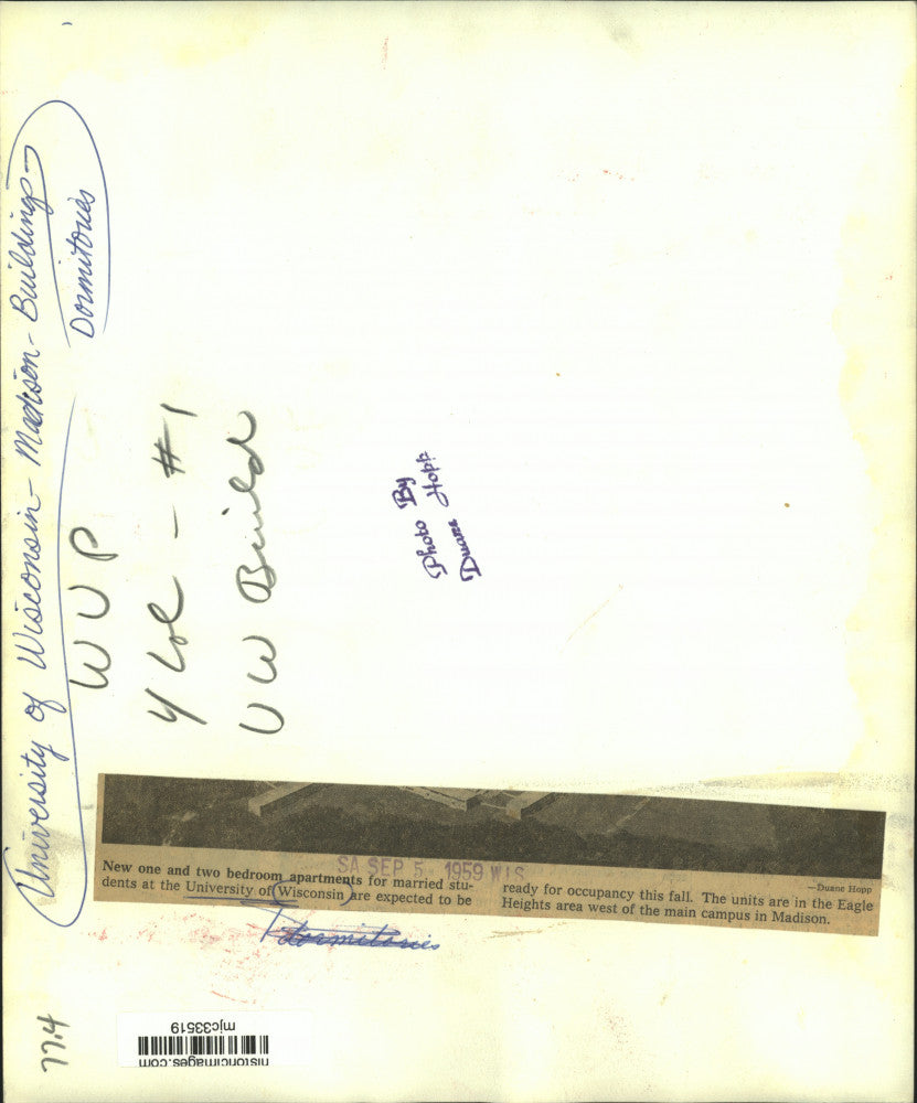 1959 Press Photo aerial view of apartment Dormitories at University of Wisconsin