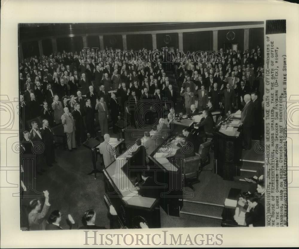 1955 Press Photo Speaker Sam Rayburn gives Oath of Office to New House Members- Historic Images