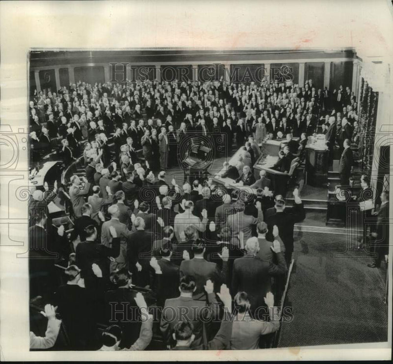 Load image into Gallery viewer, 1957 Press Photo Speaker Rayburn Swears in New House of Representative Members
