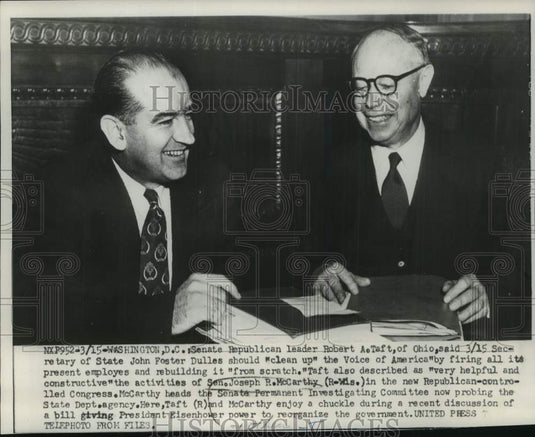 1953 Press Photo Republicans Joseph R McCarthy & Robert A Taft in Washington DC- Historic Images