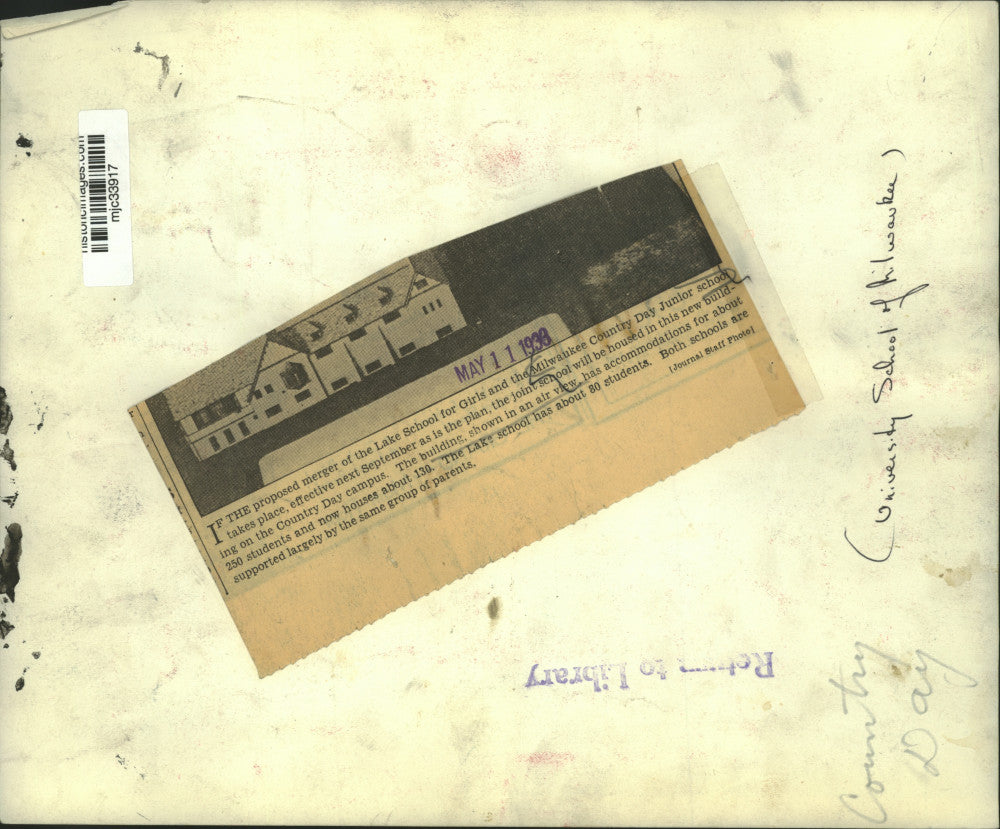 1938 Press Photo View of new building at Milwaukee Country Day school campus