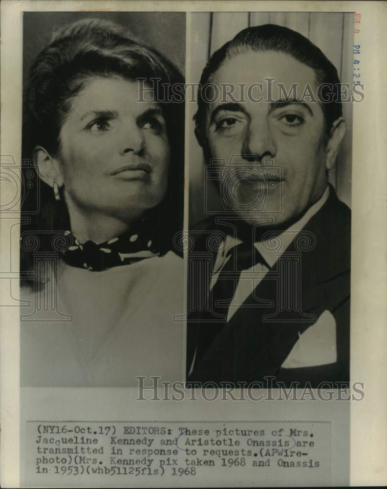 1968 Press Photo Jacqueline Kennedy and Aristotle Onassis - mjc33987