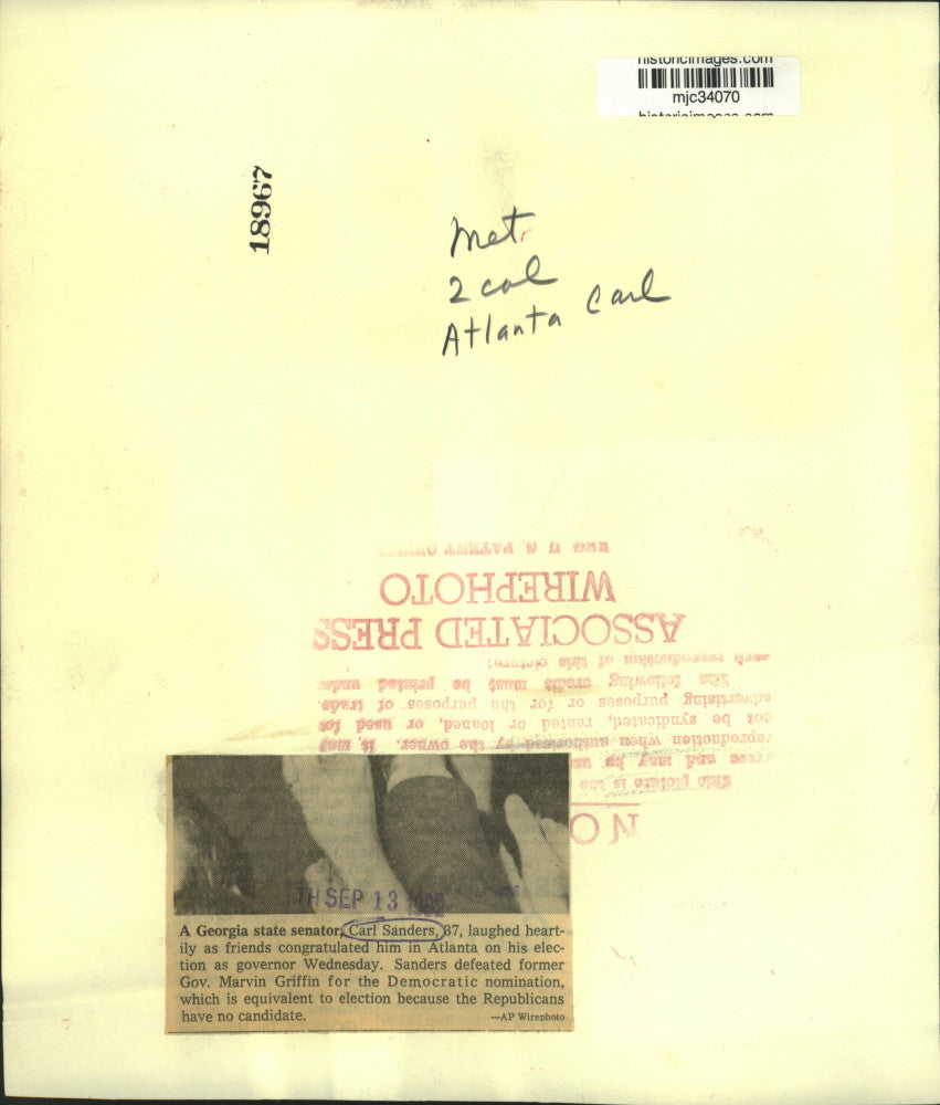 1962 Press Photo Senator Carl Sanders celebrates election as Georgia Governor