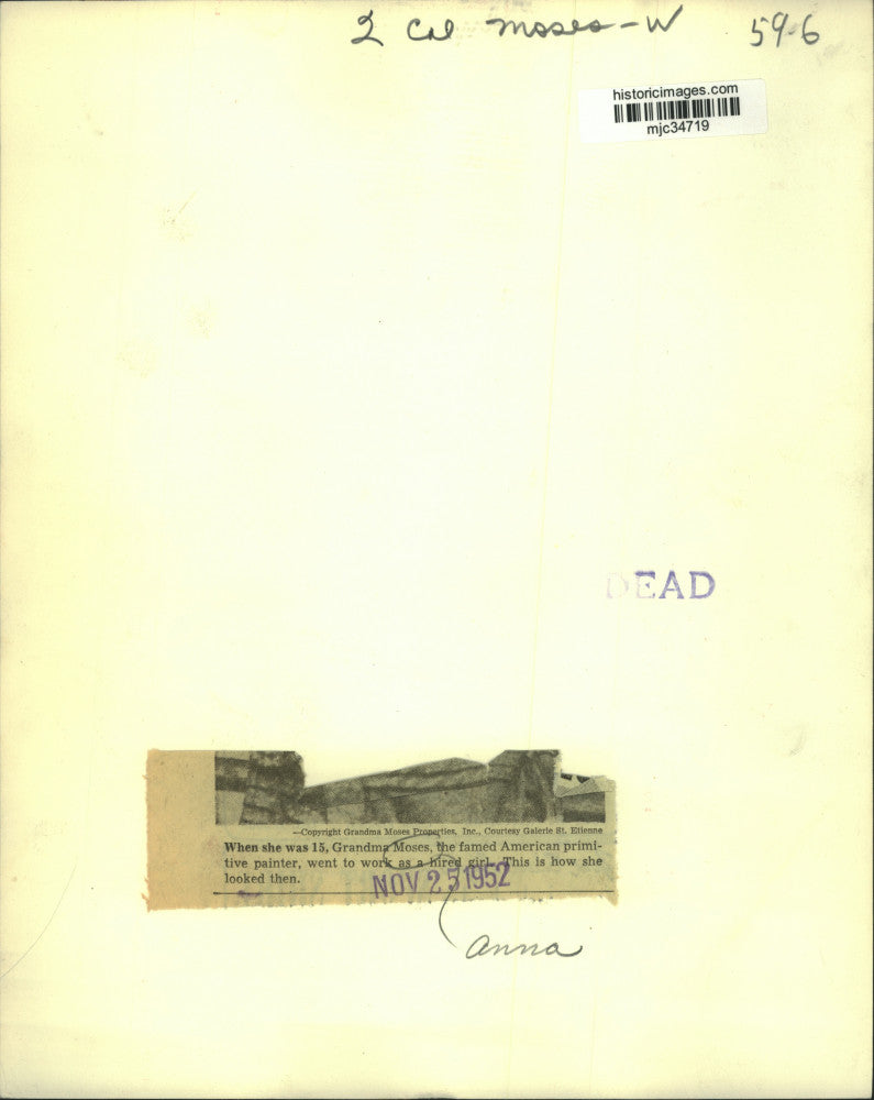 1952 Press Photo Artist Anna "Grandma" Moses at age 15 - mjc34719