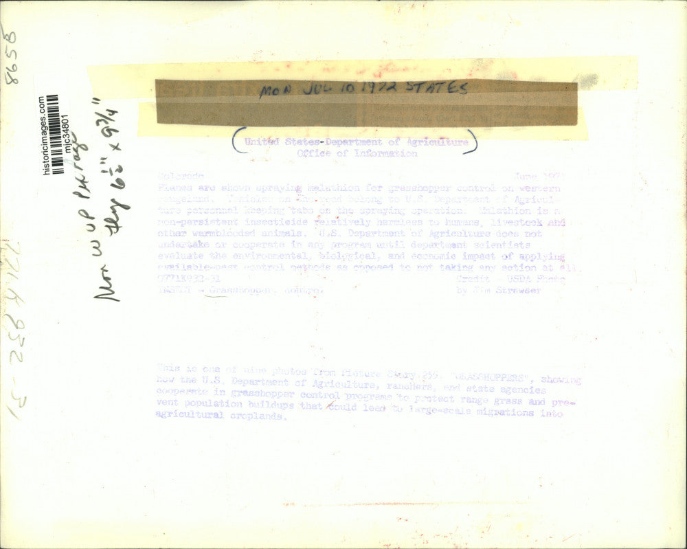1972 Press Photo Planes Spray Melathion For Grasshopper Control On Rangeland
