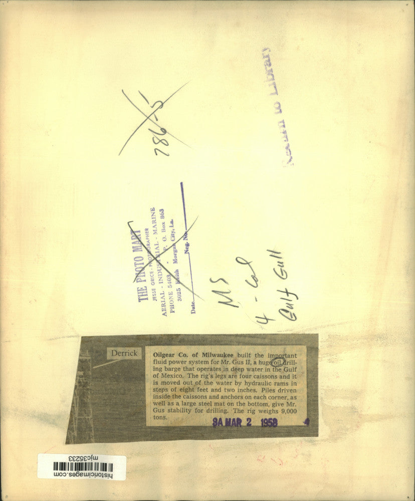 1958 Press Photo Oilgear of Milwaukee built the fluid power system for Mr. Rig.