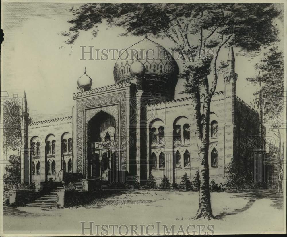 1931 Press Photo Etching of Shriners Mosque on West Wisconsin Avenue by Wil King- Historic Images