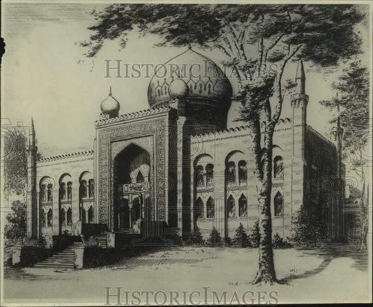 1931 Press Photo Etching of Shriners Mosque on West Wisconsin Avenue by Wil King- Historic Images