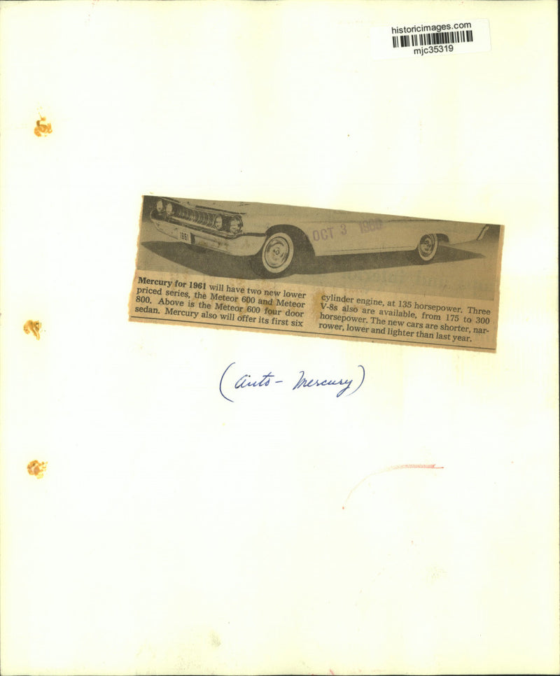 Load image into Gallery viewer, 1960 Press Photo Mercury "Meteor 600" four door sedan. - mjc35319
