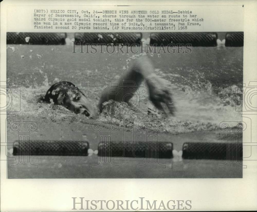 1968 Press Photo Debbie Meyer wins Olympic gold metal in 800-meter freestyle- Historic Images