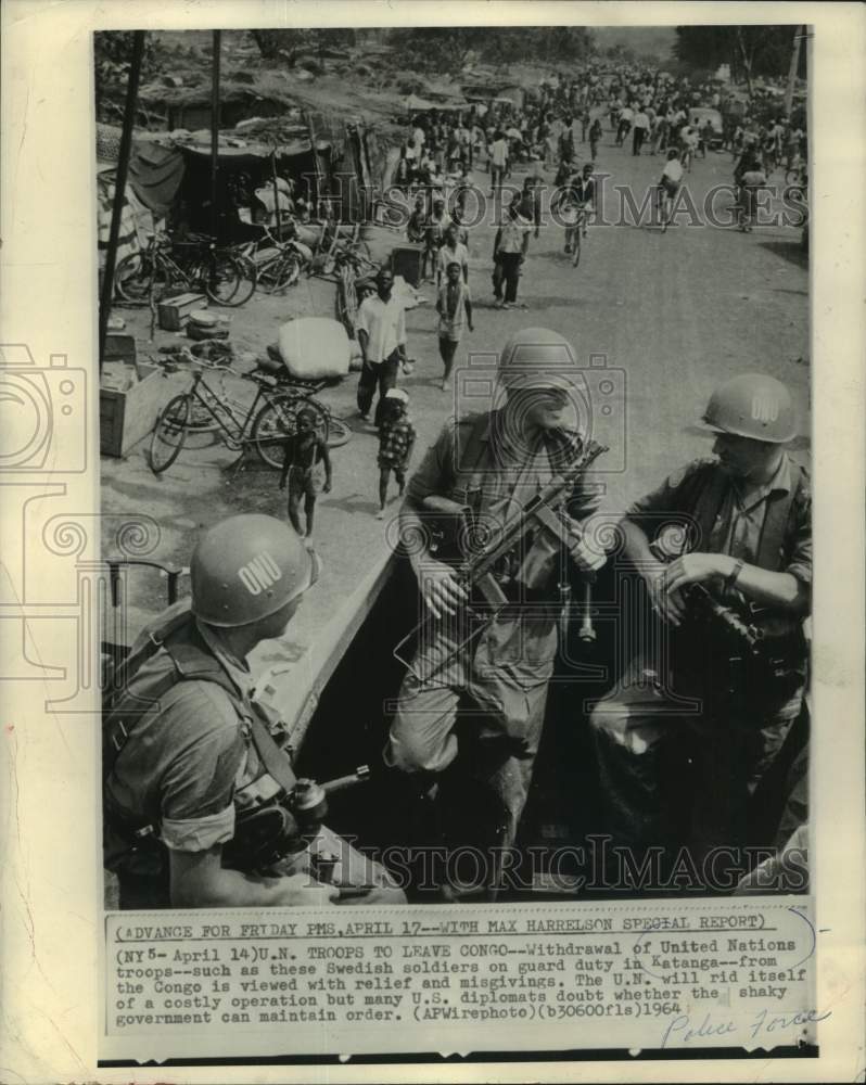 1964 Press Photo United Nations Soldiers in Katanga Province, Congo - mjc36123- Historic Images