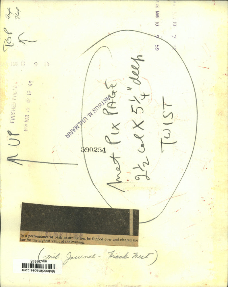 1959 Press Photo Pole Vaulting at the Milwaukee Journal Track Meet - mjc36445