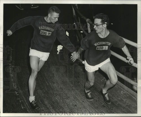 1956 Press Photo Washington's Ken Springer, Jim Gehm Aim For Journal Track Meet- Historic Images