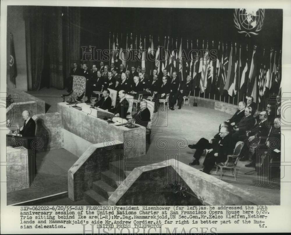 1955 Press Photo President Eisenhower spoke at United Nations anniversary- Historic Images