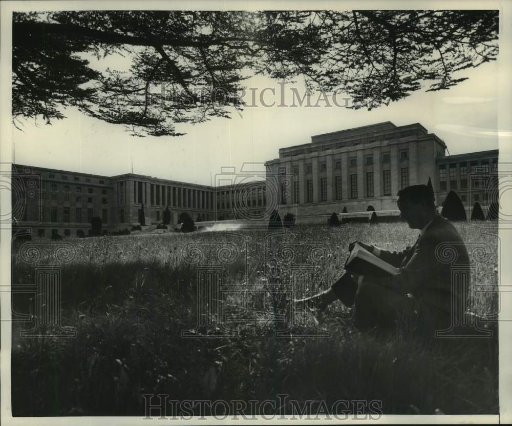 1954 Press Photo Palace of Nations Building and United Nations Library, Geneva