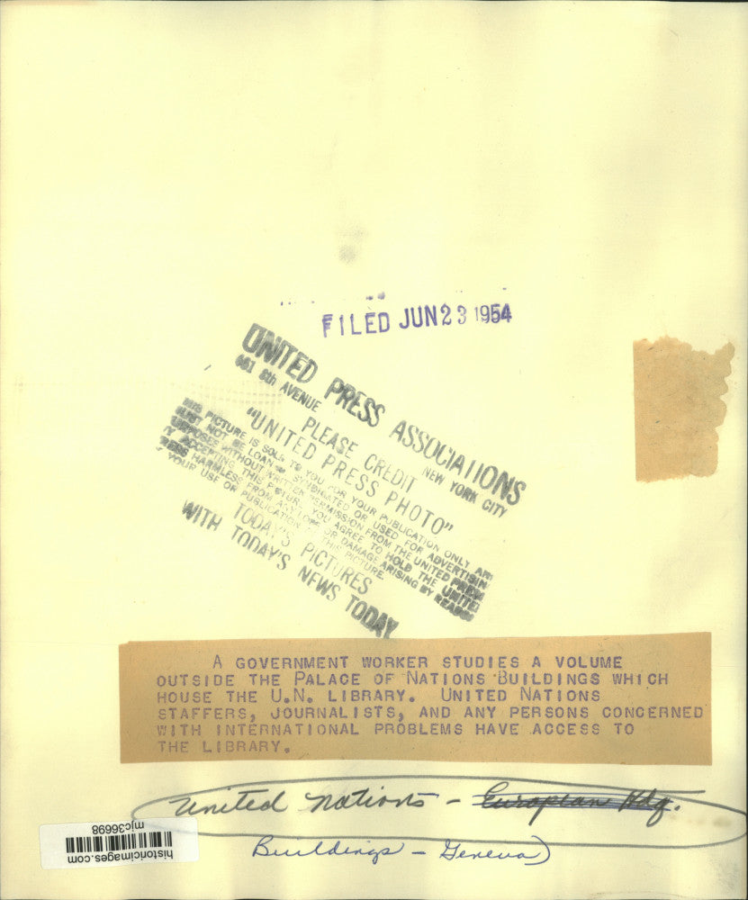 1954 Press Photo Palace of Nations Building and United Nations Library, Geneva