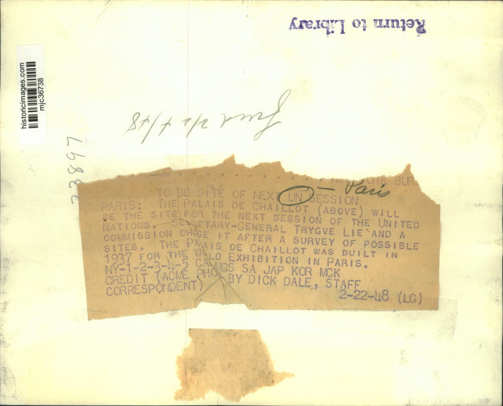 1948 Press Photo Paris: Palis De Chaillot, the site of United Nations session.