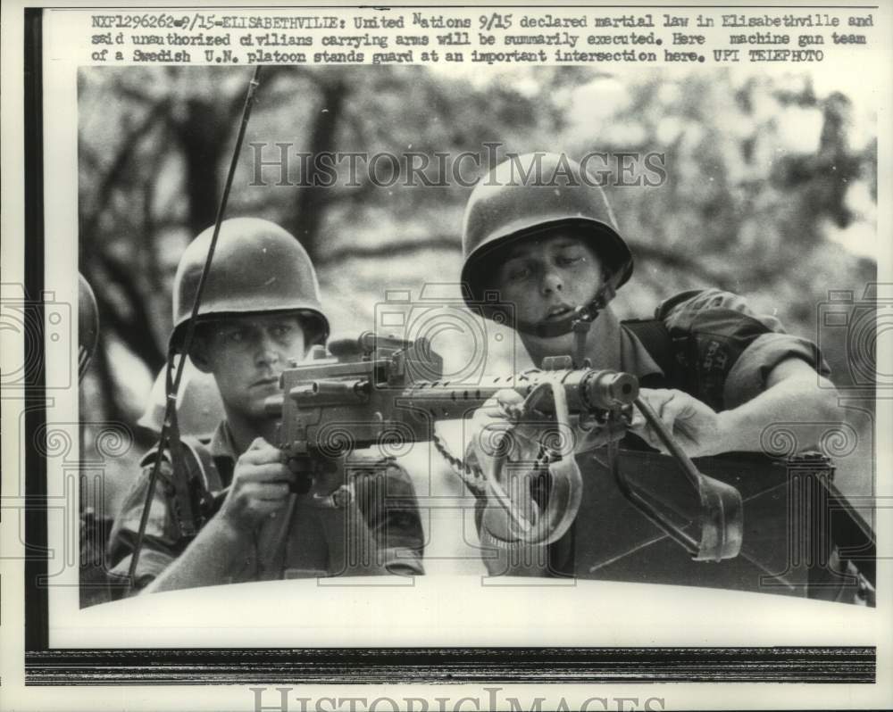 1961 Press Photo Swedish U.N. platoon machine gun team near Elisabethville