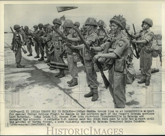 1961 Press Photo Indian Gurkha troops at Leopoldville for a flight to Katanga- Historic Images