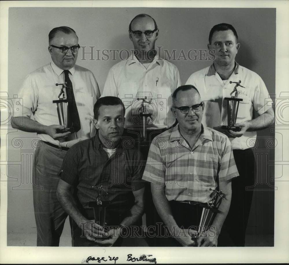 1966 Press Photo &quot;The Untouchables&quot; bowling team holding trophies, Wisconsin.- Historic Images